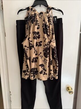 SHEIN Beige Floral Halter Top with Black Trousers
